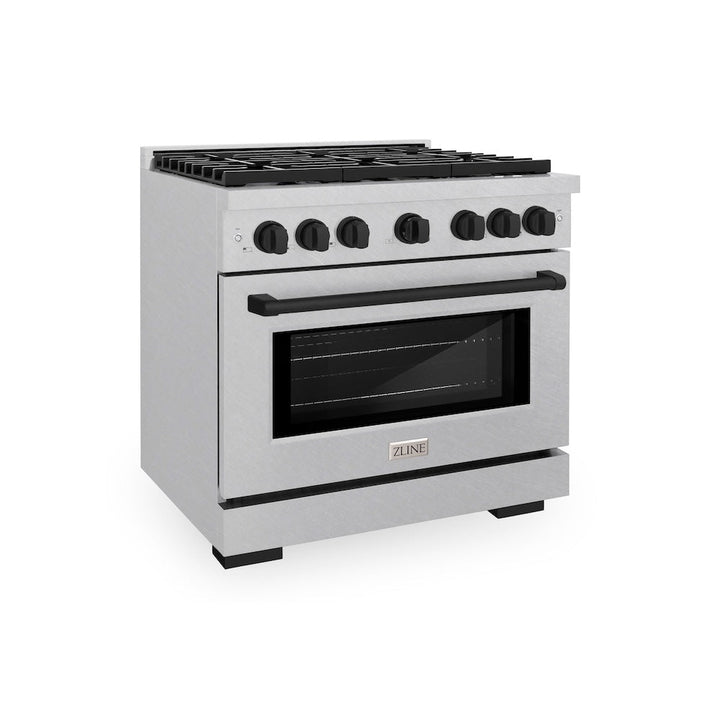 ZLINE Autograph Edition 36 in. 5.2 cu. ft. Paramount Dual Fuel Range with 6 Burner Gas Cooktop and Electric Convection Oven in Satin Stainless Steel with Matte Black Accents (SDRSZ-36-MB)