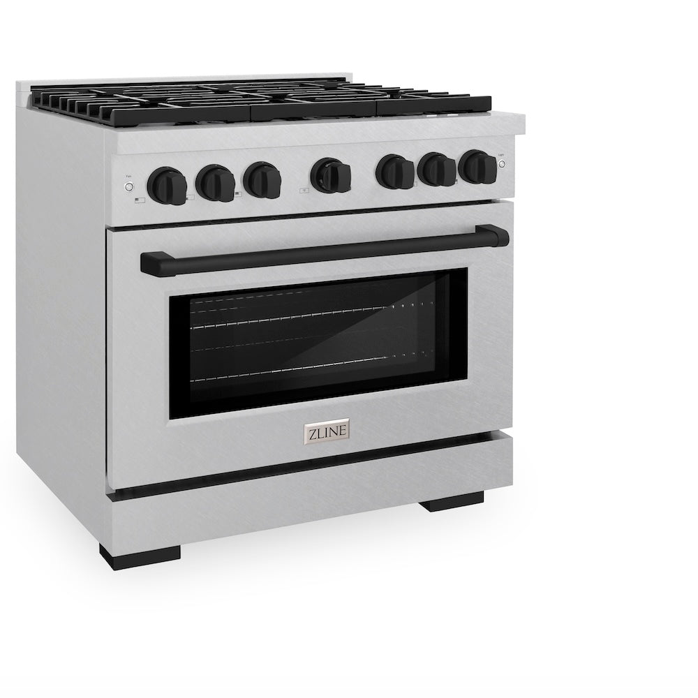 ZLINE Autograph Edition 36 in. 5.2 cu. ft. Paramount Dual Fuel Range with 6 Burner Gas Cooktop and Electric Convection Oven in Satin Stainless Steel with Matte Black Accents (SDRSZ-36-MB)