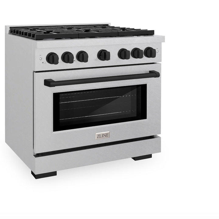 ZLINE Autograph Edition 36 in. 5.2 cu. ft. Paramount Dual Fuel Range with 6 Burner Gas Cooktop and Electric Convection Oven in Satin Stainless Steel with Matte Black Accents (SDRSZ-36-MB)