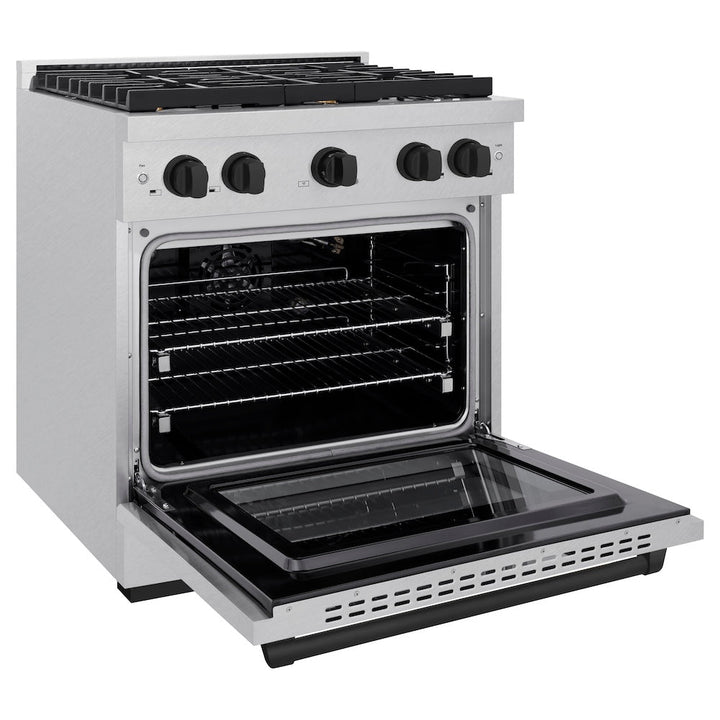 ZLINE Autograph Edition 30 in. 4.2 cu. ft. Paramount Gas Range with 4 Burner Cooktop and Convection Gas Oven in Satin Stainless Steel and Matte Black Accents (SGRSZ-30-MB)