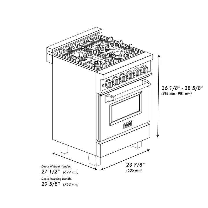 ZLINE Autograph Edition 24 in. 2.8 cu. ft. Legacy Dual Fuel Range with 4 Burner Gas Cooktop and Electric Convection Oven in Satin Stainless Steel with White Matte Door and Polished Gold Accents (RASZ-WM-24-G)