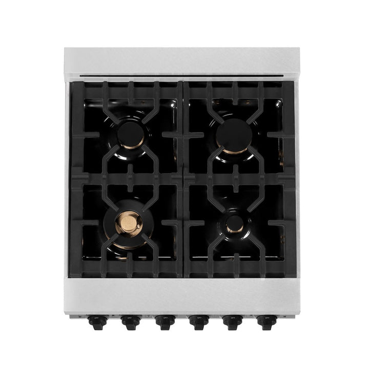 ZLINE Autograph Edition 24 in. 2.8 cu. ft. Legacy Dual Fuel Range with 4 Burner Gas Cooktop and Electric Convection Oven in Satin Stainless Steel with White Matte Door and Matte Black Accents, Open Box-Excellent Condition