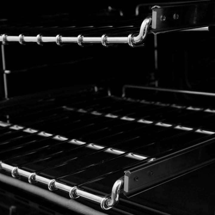 ZLINE Autograph Edition 30 in. 4.0 cu. ft. Legacy Dual Fuel Range with 4 Burner Gas Cooktop and Electric Convection Oven in Satin Stainless Steel with White Matte Door and Polished Gold Accents (RASZ-WM-30-G)