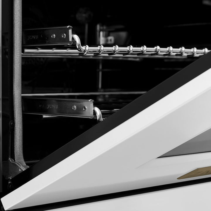 ZLINE Autograph Edition 36 in. 4.6 cu. ft. Legacy Dual Fuel Range with 6 Burner Gas Cooktop and Electric Convection Oven in Satin Stainless Steel with White Matte Door and Champagne Bronze Accents (RASZ-WM-36-CB)