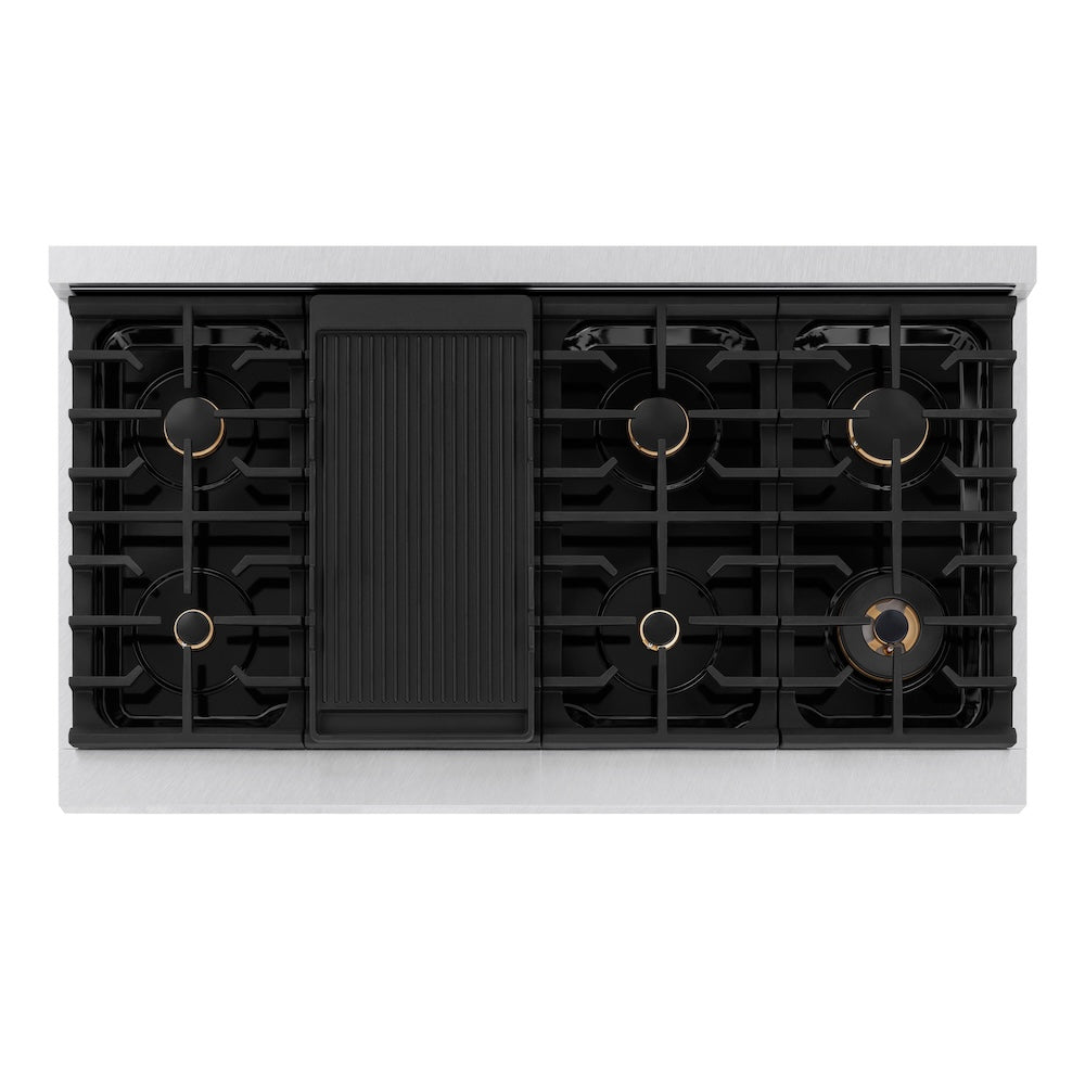 ZLINE Autograph Edition 48 in. 6.7 cu. ft. Paramount Double Oven Dual Fuel Range with 8 Burner Gas Cooktop in Satin Stainless Steel with White Matte Doors and Matte Black Accents (SDRSZ-WM-48-MB)