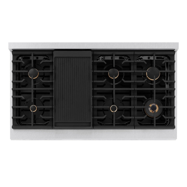 ZLINE Autograph Edition 48 in. 6.7 cu. ft. Paramount Double Oven Dual Fuel Range with 8 Burner Gas Cooktop in Satin Stainless Steel with White Matte Doors and Matte Black Accents (SDRSZ-WM-48-MB)