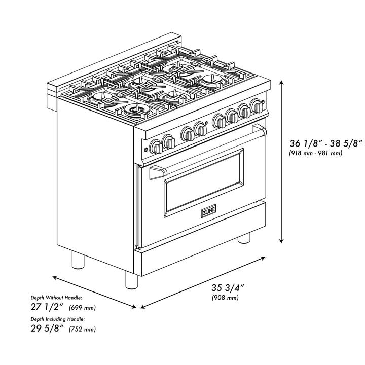 ZLINE Autograph 36" 4.6 cu. ft. Dual Fuel Range with Black Matte Door and Bronze Accents, RAZ-BLM-36-CB