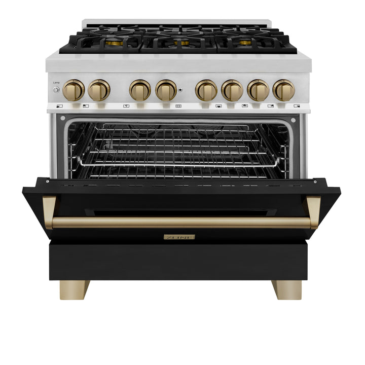 ZLINE Autograph 36" 4.6 cu. ft. Dual Fuel Range with Black Matte Door and Bronze Accents, RAZ-BLM-36-CB