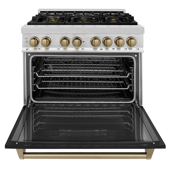 ZLINE Autograph 36" 4.6 cu. ft. Dual Fuel Range with Black Matte Door and Bronze Accents, RAZ-BLM-36-CB