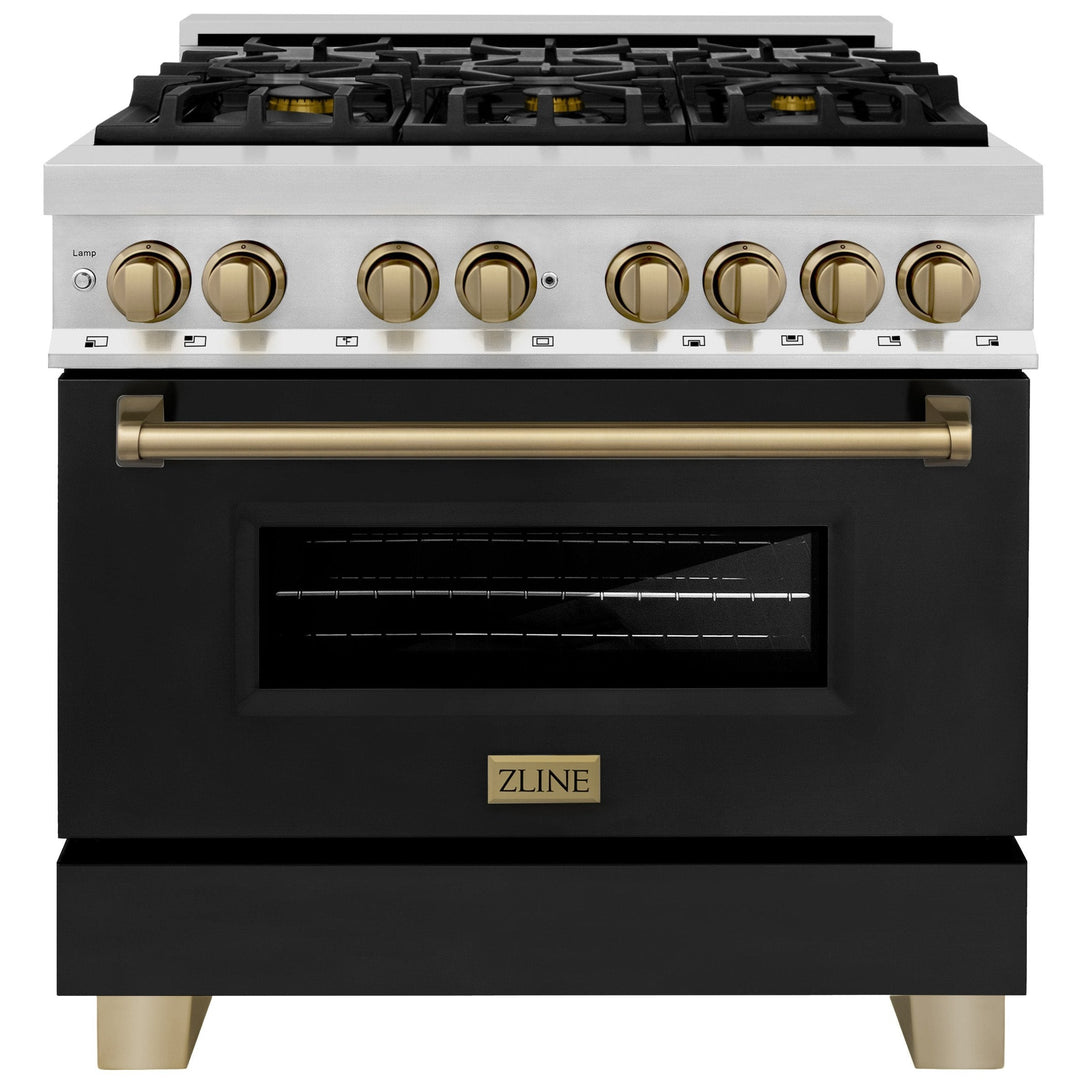 ZLINE Autograph 36" 4.6 cu. ft. Dual Fuel Range with Black Matte Door and Bronze Accents, RAZ-BLM-36-CB