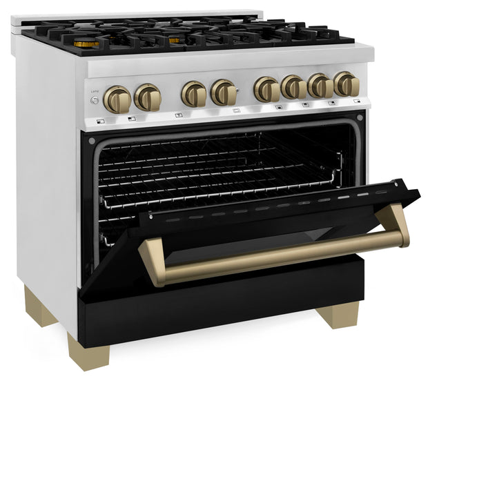 ZLINE Autograph 36" 4.6 cu. ft. Dual Fuel Range with Black Matte Door and Bronze Accents, RAZ-BLM-36-CB