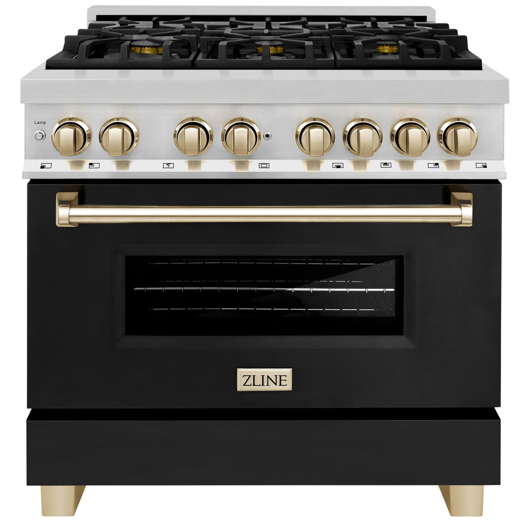 ZLINE Autograph 36" 4.6 cu. ft. Dual Fuel Range with Black Matte Door and Gold Accents, RAZ-BLM-36-G