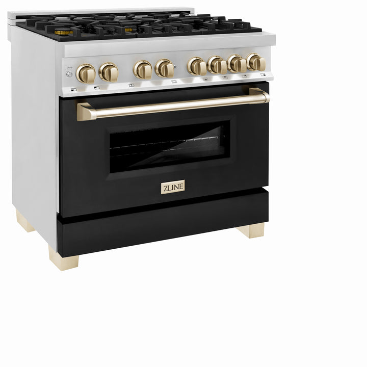 ZLINE Autograph 36" 4.6 cu. ft. Dual Fuel Range with Black Matte Door and Gold Accents, RAZ-BLM-36-G