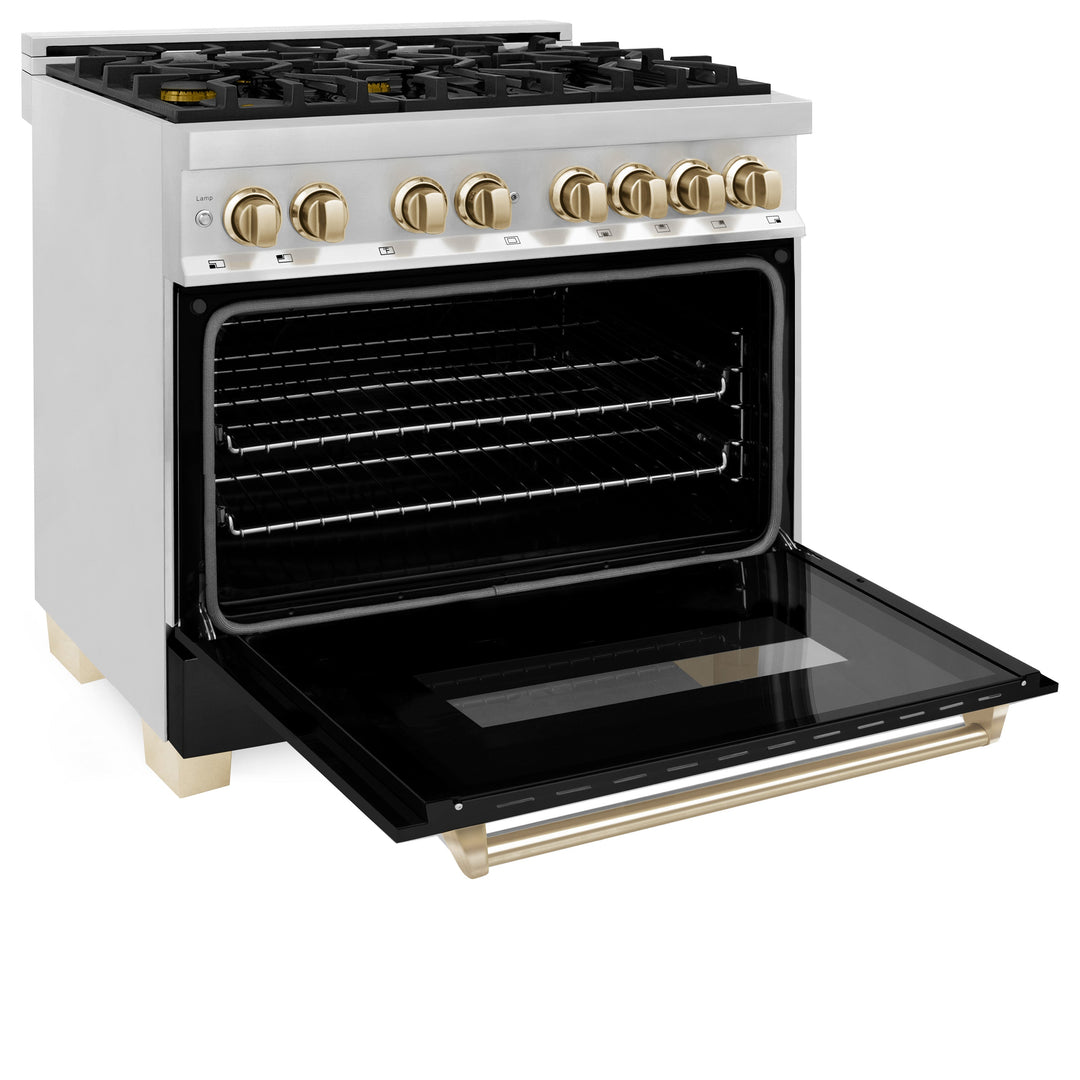 ZLINE Autograph 36" 4.6 cu. ft. Dual Fuel Range with Black Matte Door and Gold Accents, RAZ-BLM-36-G