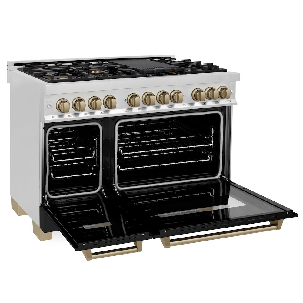 ZLINE Autograph 48" 6.0 cu. ft. Dual Fuel Range with Black Matte Door and Bronze Accents, RAZ-BLM-48-CB