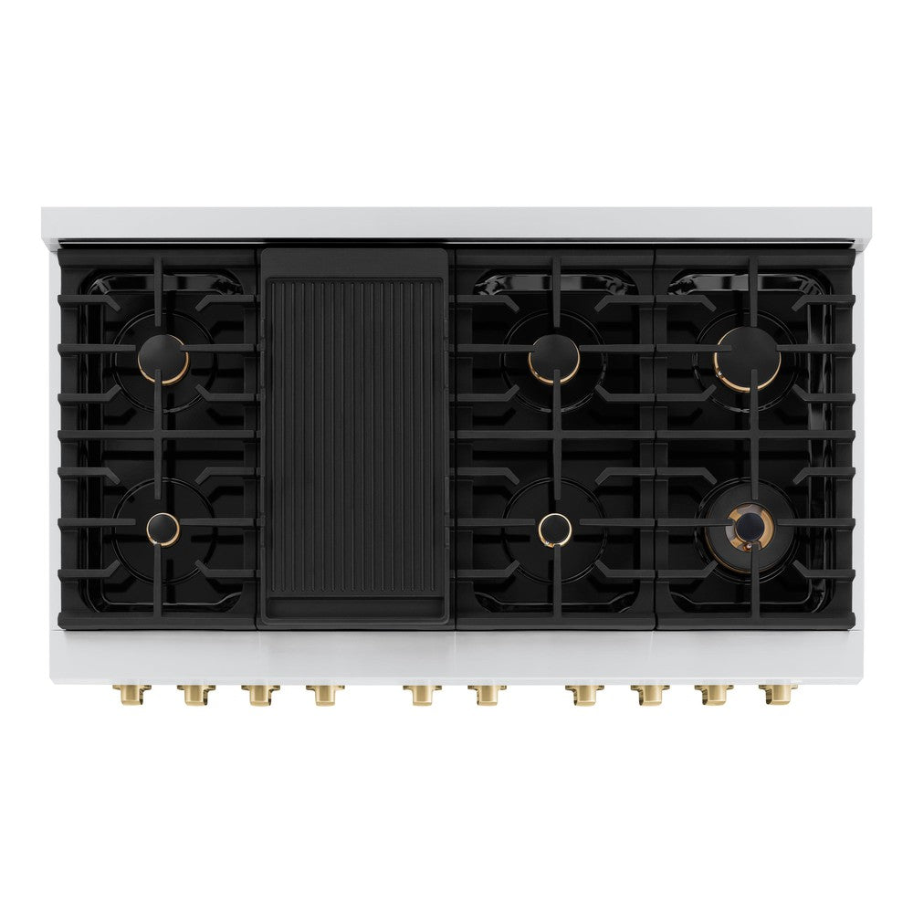 ZLINE Autograph 48" 6.7 cu. ft. Paramount Double Oven Dual Fuel Range with 8 Burners with Black Matte Doors and Champagne Bronze Accents, SDRZ-BLM-48-CB