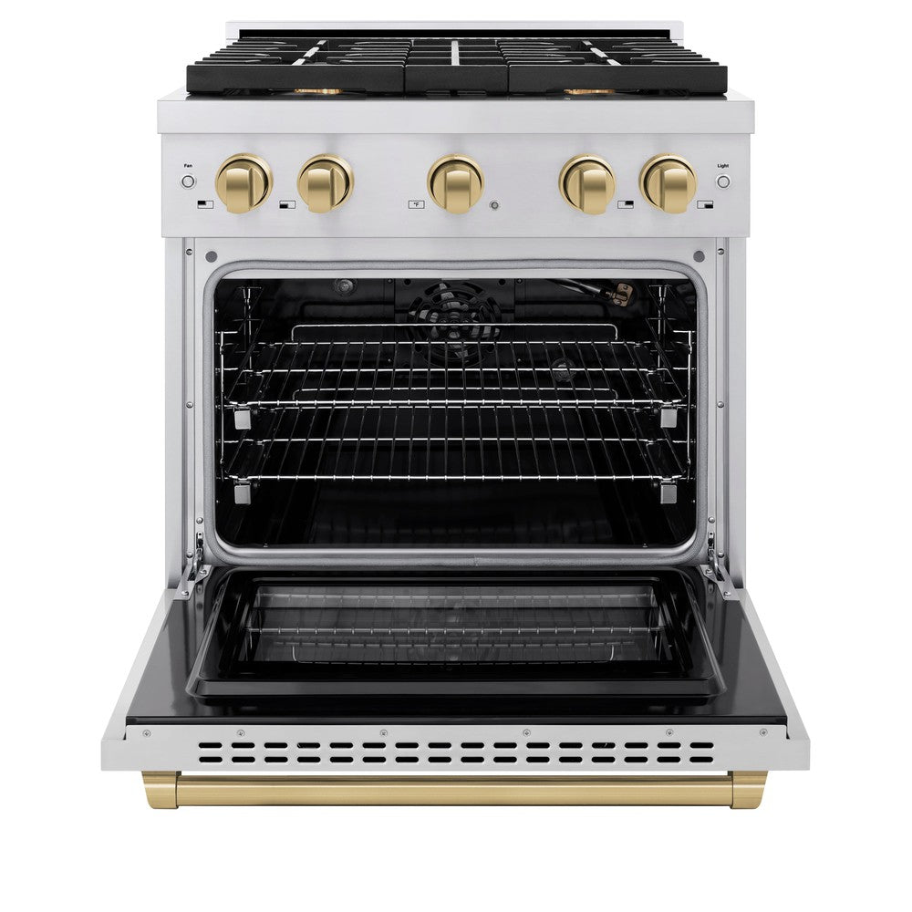 ZLINE Autograph 30" 4.2 cu. ft. Paramount Dual Fuel Range with 4 Burners in Stainless Steel with Champagne Bronze Accents, SDRZ-30-CB