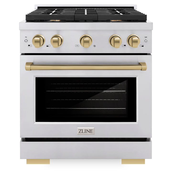 ZLINE Autograph 30" 4.2 cu. ft. Paramount Dual Fuel Range with 4 Burners in Stainless Steel with Champagne Bronze Accents, SDRZ-30-CB