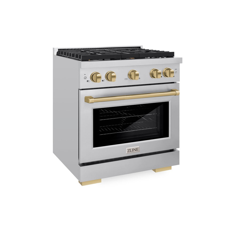 ZLINE Autograph 30" 4.2 cu. ft. Paramount Dual Fuel Range with 4 Burners in Stainless Steel with Champagne Bronze Accents, SDRZ-30-CB