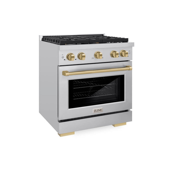 ZLINE Autograph 30" 4.2 cu. ft. Paramount Dual Fuel Range with 4 Burners in Stainless Steel with Champagne Bronze Accents, SDRZ-30-CB