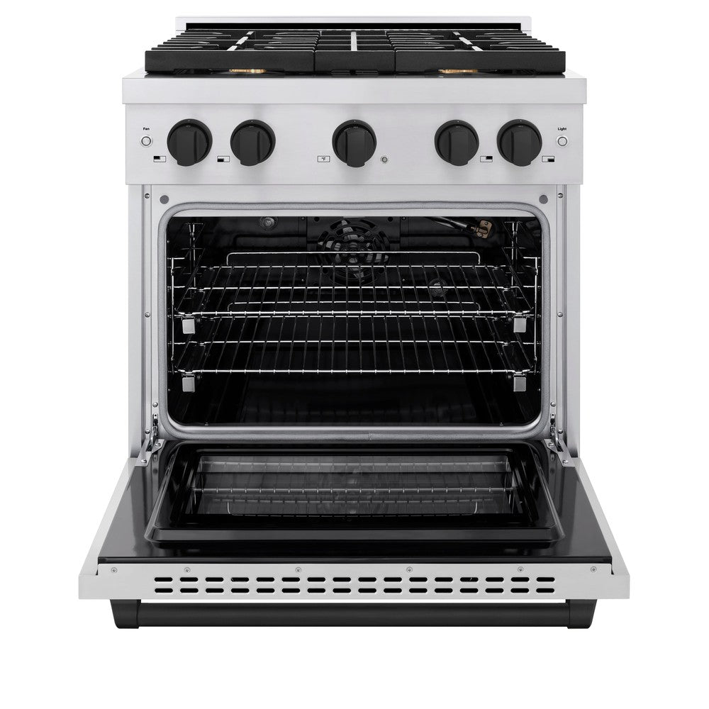 ZLINE Autograph 30" 4.2 cu. ft. Paramount Dual Fuel Range with 4 Burners in Stainless Steel with Matte Black Accents, SDRZ-30-MB