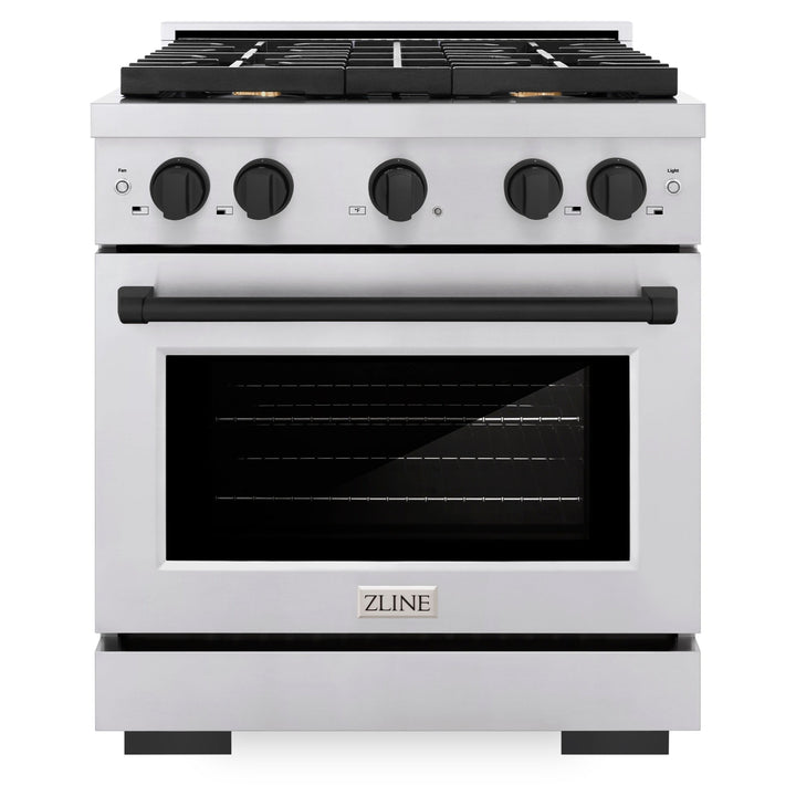 ZLINE Autograph 30" 4.2 cu. ft. Paramount Dual Fuel Range with 4 Burners in Stainless Steel with Matte Black Accents, SDRZ-30-MB