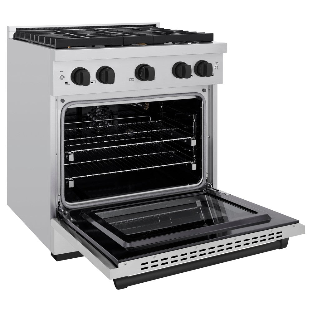 ZLINE Autograph 30" 4.2 cu. ft. Paramount Dual Fuel Range with 4 Burners in Stainless Steel with Matte Black Accents, SDRZ-30-MB