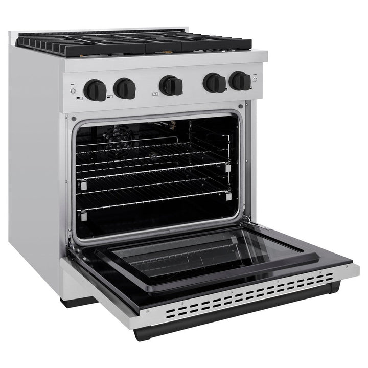 ZLINE Autograph 30" 4.2 cu. ft. Paramount Dual Fuel Range with 4 Burners in Stainless Steel with Matte Black Accents, SDRZ-30-MB