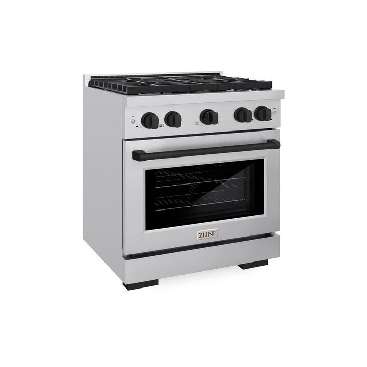 ZLINE Autograph 30" 4.2 cu. ft. Paramount Dual Fuel Range with 4 Burners in Stainless Steel with Matte Black Accents, SDRZ-30-MB