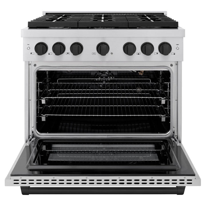 ZLINE Autograph 36" 5.2 cu. ft. Paramount Dual Fuel Range with 6 Burners in Stainless Steel with Matte Black Accents, SDRZ-36-MB