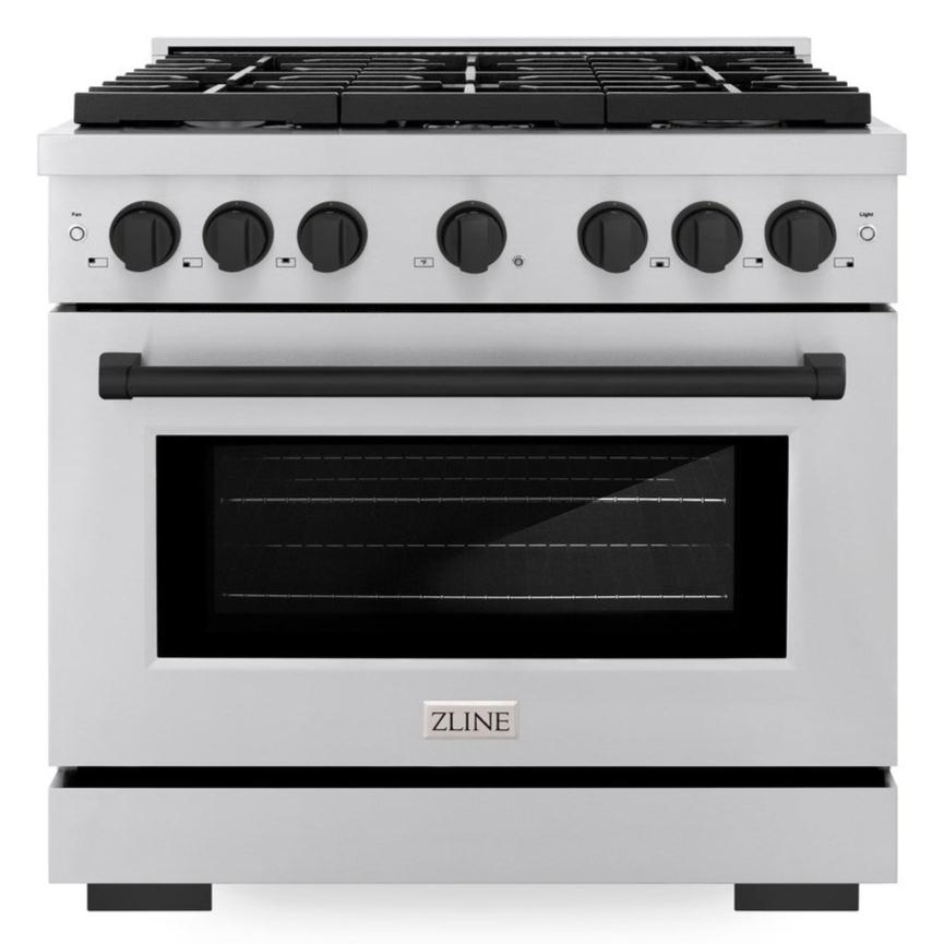 ZLINE Autograph 36" 5.2 cu. ft. Paramount Dual Fuel Range with 6 Burners in Stainless Steel with Matte Black Accents, SDRZ-36-MB