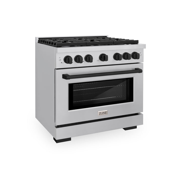 ZLINE Autograph 36" 5.2 cu. ft. Paramount Dual Fuel Range with 6 Burners in Stainless Steel with Matte Black Accents, SDRZ-36-MB