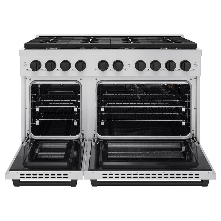 ZLINE Autograph 48" 6.7 cu. ft. Paramount Double Oven Dual Fuel Range with 8 Burners in Stainless Steel and Matte Black Accents, SDRZ-48-MB