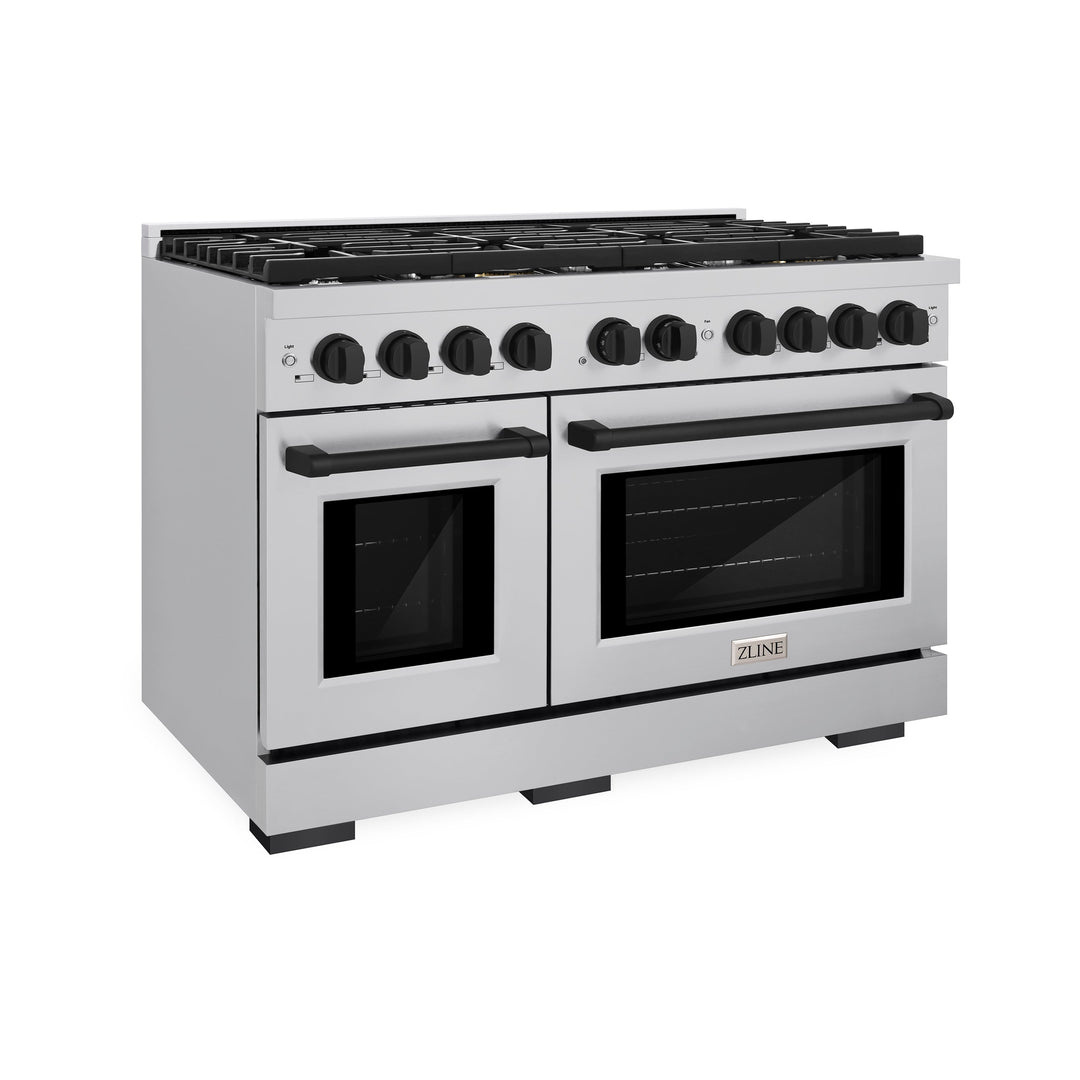 ZLINE Autograph 48" 6.7 cu. ft. Paramount Double Oven Dual Fuel Range with 8 Burners in Stainless Steel and Matte Black Accents, SDRZ-48-MB