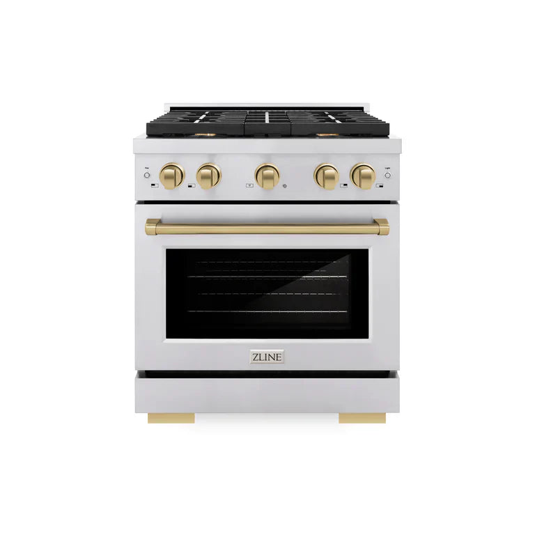 ZLINE Autograph Package - 30 In. Gas Range, Range Hood in Stainless Steel with Champagne Bronze Accents, 2AKP-RGRH30-CB