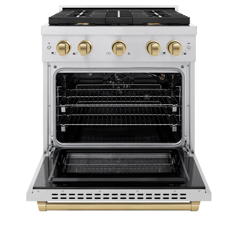 ZLINE Autograph Package - 30 In. Gas Range, Range Hood in Stainless Steel with Champagne Bronze Accents, 2AKP-RGRH30-CB