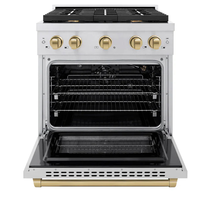 ZLINE Autograph Package - 30 In. Gas Range, Range Hood in Stainless Steel with Champagne Bronze Accents, 2AKP-RGRH30-CB