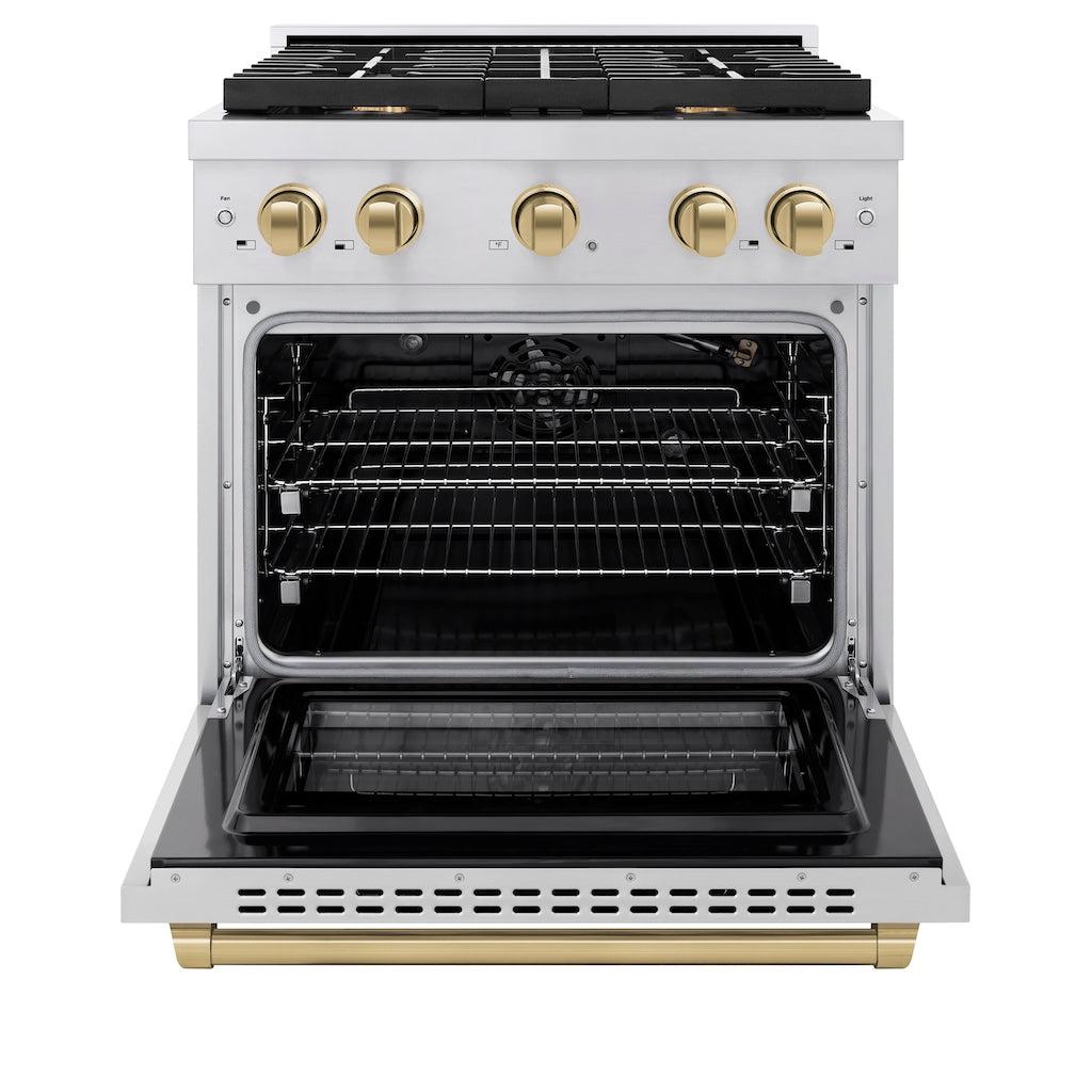 ZLINE Autograph 30" 4.2 cu. ft. Paramount Gas Range with Convection Gas Oven in Stainless Steel and Bronze Accents, SGRZ-30-CB