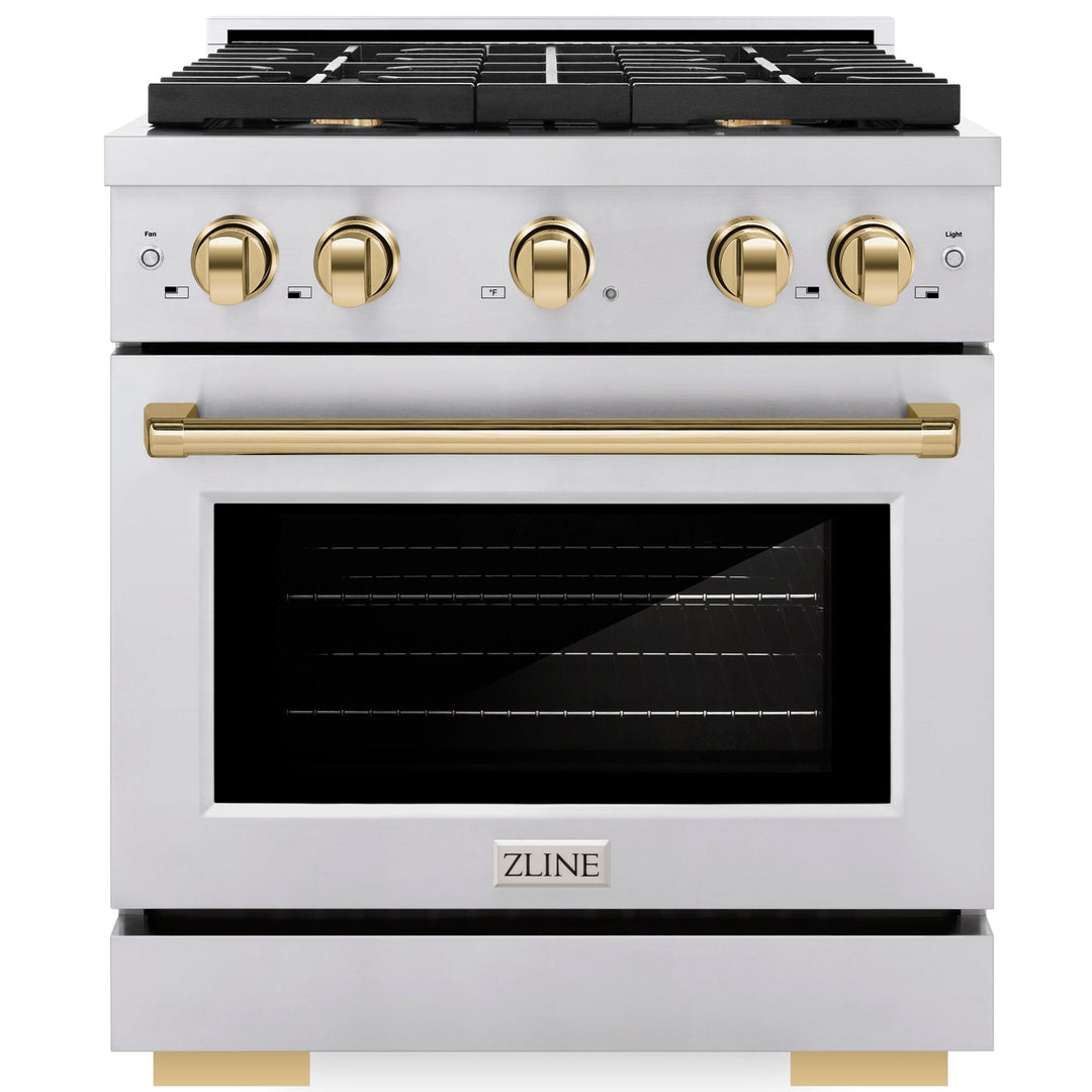 ZLINE Autograph 30" 4.2 cu. ft. Paramount Gas Range with Convection Gas Oven in Stainless Steel and Gold Accents, SGRZ-30-G