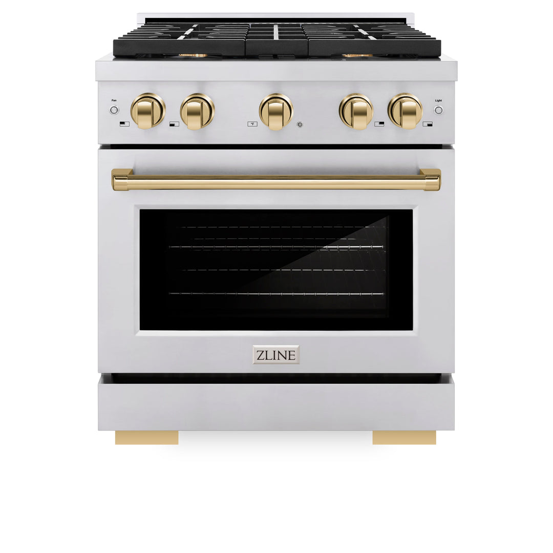 ZLINE Autograph 30" 4.2 cu. ft. Paramount Gas Range with Convection Gas Oven in Stainless Steel and Gold Accents, SGRZ-30-G