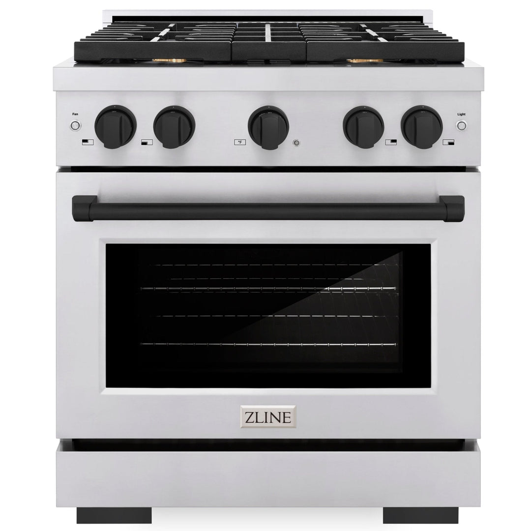 ZLINE Autograph 30" 4.2 cu. ft. Paramount Gas Range with Convection Gas Oven in Stainless Steel and Matte Black Accents, SGRZ-30-MB