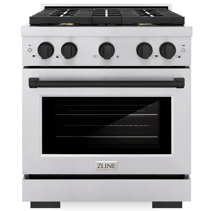 ZLINE Autograph 30" 4.2 cu. ft. Paramount Gas Range with Convection Gas Oven in Stainless Steel and Matte Black Accents, SGRZ-30-MB