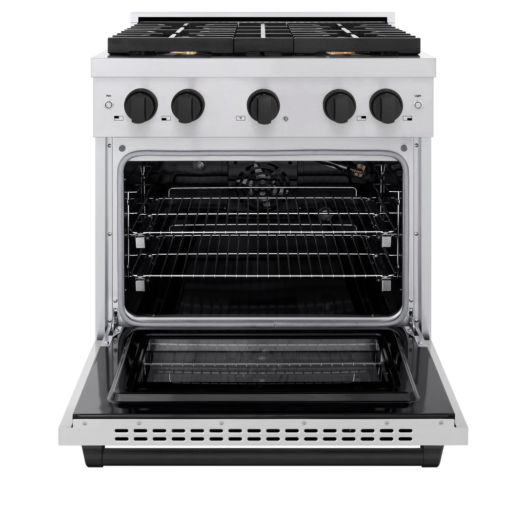 ZLINE Autograph 30" 4.2 cu. ft. Paramount Gas Range with Convection Gas Oven in Stainless Steel and Matte Black Accents, SGRZ-30-MB