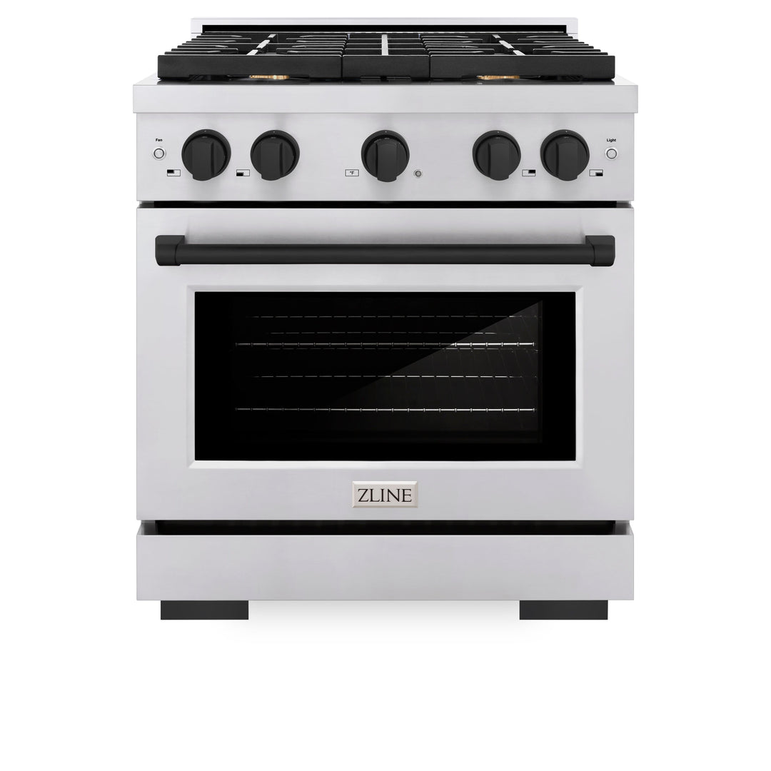 ZLINE Autograph 30" 4.2 cu. ft. Paramount Gas Range with Convection Gas Oven in Stainless Steel and Matte Black Accents, SGRZ-30-MB