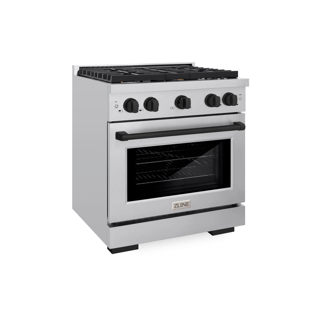 ZLINE Autograph 30" 4.2 cu. ft. Paramount Gas Range with Convection Gas Oven in Stainless Steel and Matte Black Accents, SGRZ-30-MB