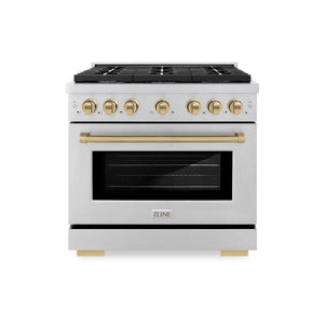 ZLINE 36" Autograph Edition Paramount Gas Range with 6 Burner Cooktop and Convection Gas Oven in Stainless Steel and Champagne Bronze Accents