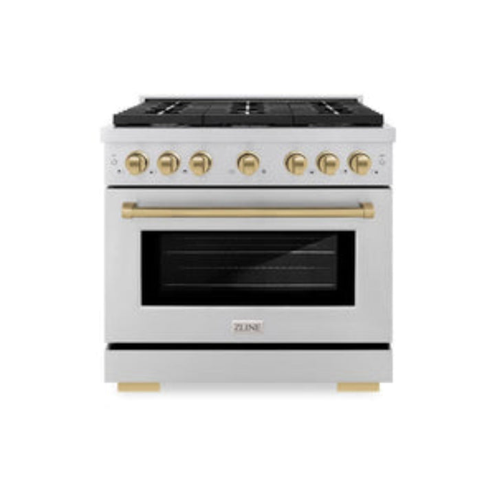 ZLINE 36" Autograph Edition Paramount Gas Range with 6 Burner Cooktop and Convection Gas Oven in Stainless Steel and Champagne Bronze Accents