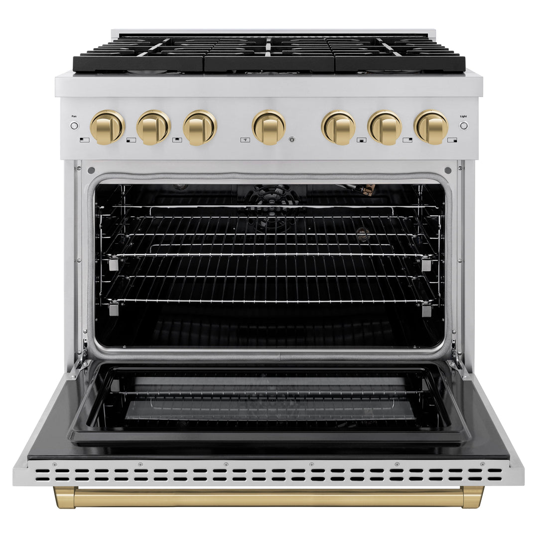 ZLINE Autograph 36" 5.2 cu. ft. Paramount Gas Range with Convection Gas Oven in Stainless Steel and Bronze Accents, SGRZ-36-CB