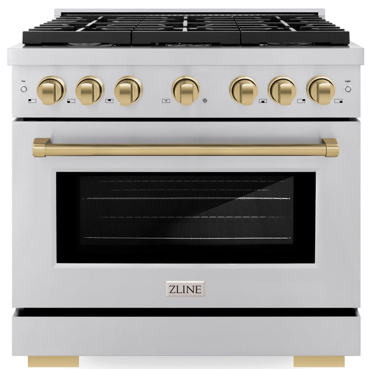 ZLINE Autograph 36" 5.2 cu. ft. Paramount Gas Range with Convection Gas Oven in Stainless Steel and Bronze Accents, SGRZ-36-CB