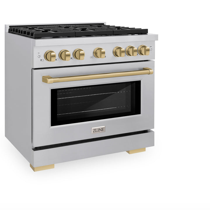 ZLINE Autograph 36" 5.2 cu. ft. Paramount Gas Range with Convection Gas Oven in Stainless Steel and Bronze Accents, SGRZ-36-CB